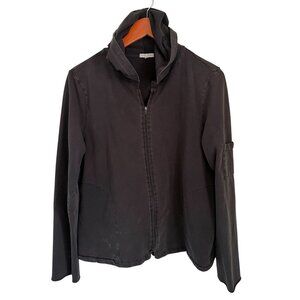 James Perse Womens Black Zip-Up Hoodie Jacket With Pocket Size 4 Cotton Blend Ca